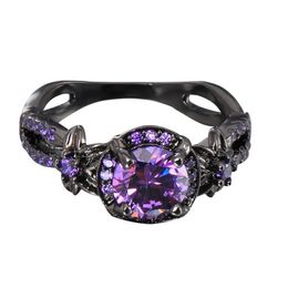 Victoria Wieck Retro Jewelry 10kt Black Gold Filled Amethyst Simulated Diamond Gemstones Wedding Engagement Women Band Round Ring 205N