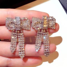 new Korean style ins fashion luxury designer super glittering diamonds zircon cute lovely bow stud earrings for woman girls271B