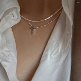 Pendant Necklaces Silver Colour Shiny Clavicle Chain Necklace Ladies Exquisite Jewellery Wedding Party Birthday Gift