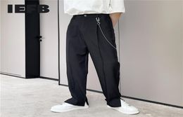 IEFB Korean Trend Basic Suit Pants With Chain Men039s Ankle Opening Design Casual Black White Trousers 9Y7521 2105241333152