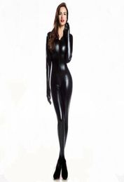 Women Sexy Wetlook PVC Latex lingerie bodysuit With gloves Open Crotch Clubwear fetish Catwoman Faux Leather catsuit costumes Y2008721482