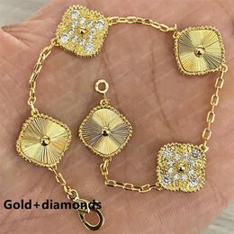 20color Fashion Classic 4 Four Leaf Clover Charm Bracelets Diamond Bangle Chain 18K Gold Agate Shell Mother-of-Pearl for Women&Gir253o