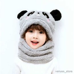 Scarves Wraps Cartoon Children Hat Scarf for Girls Boys Autumn Winter Kids Plush Cap Cute Panda Warm Thicken Ear Protection Hats Neck Scarves