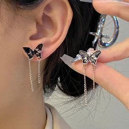 Dangle Earrings Korean Short Chain Tassel Drop Black Metal Butterfly For Women Party Fashion Jewelry Brincos Feminino