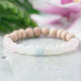 MG0969 8 mm Moonstone Aquamarine Sandwood Bracelet Heart Chakra Healing Crystals Bracelet Positive Energy Gift for Her335Z