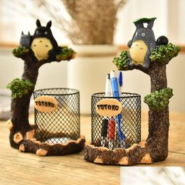 Decorative Objects Figurines My Neighbour Totoro Resin Craft Desktop Student Pen Holder Metal Iron Bracket Stationery Accessories G Dhimu