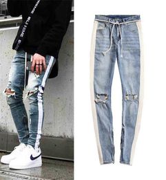 new streetwear hiphop personality men jeans side zipper ripped fashion male destroyed skinny denim pants X0621268d9160144