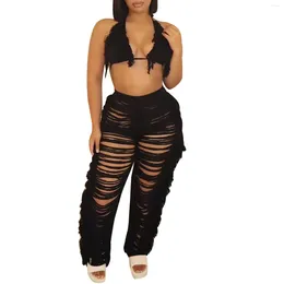 Gym Clothing Women's Sexy Tassel Knit Pants Set Womens Summer Work Suits Outfits Sequin For Women Ladies Jumpsuits Dressy