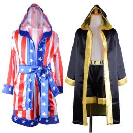 New Children Boxing Match Shawl Robe Suit Black Red Boxer Cosplay Costume Boxing Robe Pants Set For Kid