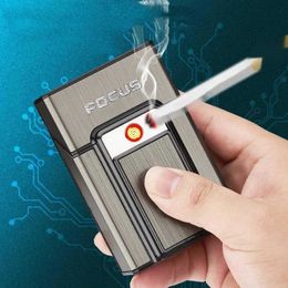 FOCUS New 20-pack Aluminium Alloy Cigarette Case Rechargeable Tungsten Wire Outdoor Lighter Portable Men's Gift