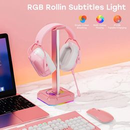 Accessories Girls RGB Headphone Stand Cute Earphone Holder Women 3 USB Ports New Gaming Headset Holders Luxury Desktop Display Shelf Support