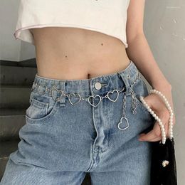 Belts Hip Hop Style Women Love Chain Belt Waistband Pants Classic Chainesh Loving Heart Hollow Girdle Fashion Fine Trendy