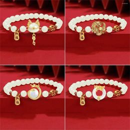 Charm Bracelets Chinese Style Zodiac Dragon For Women Imitation White Jade Good Luck Animal Bracelet Amulet Wealth Year Jewellery