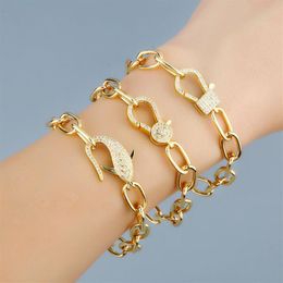 Women Cuban Link Chain Bracelets Iced Out Bling Rhinestone Infinity Fish Lobster Hip Hop Jewelry 18K Gold Plated Fashion Hiphop Br2754