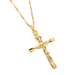 Men Cross Necklace Pendant Women Jesus Crucifix Gold Colour Jesus of Nazareth King of the Jews195r