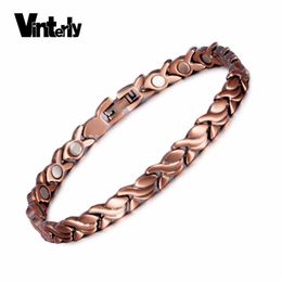 Vinterly Pure Copper Bracelets for Women Vintage Chain Health Energy Magnetic Bracelets & Bangles for Arthritis Women Jewelry303G