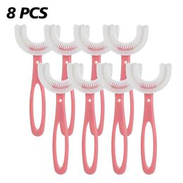 Toothbrush 8pcs/lot Kids Ushape Infant Toothbrush Head with Handle Silicone Oral Care Cleaning Brush for Toddlers Ages 212