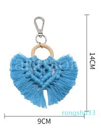 Boho Handmade Macrame Heart Shape Weaving Tassel Keychains For Woman Handbag Purse Decorations Charm