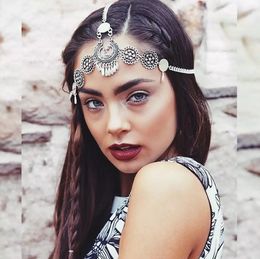 Women Head Chain Hair Decorations Sakytal Boho Headpiece Silver Tassel Head Chain Headpieces Festival Forehead Hair Acessories for Women and Girls