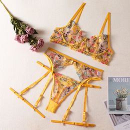 Bra Panties Garters SXL Transparent Floral Embroidery Lingerie For Women Sexy Underwear TBack Push Up Ultrathin Intimates 231222