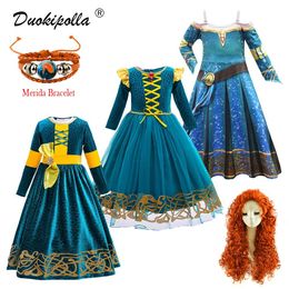 Jeans Toddler Merida Dress Halloween Princess Costume European Child Party Green Vintage Dresses Winter Long Sleeve Veet Clothing