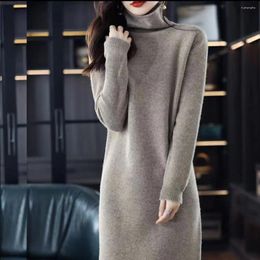 Casual Dresses Autumn Winter Warm Turtleneck Long Sweater Dress Women Solid Bodycon Female Jumper Slim Knit Sleeve V28