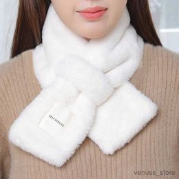 Scarves Wraps Fashion Faux Rabbit Fur Winter Warm Plush Scarf Women Versatile Cross Thicken Neck Protection Outdoor Windproof Fake Collar Bib