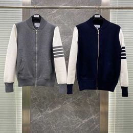 Tb Correct Version Autumn Winter Male And Female Lovers Same Four Bar Cardigan Stand Knitted Jacket