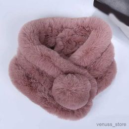 Scarves Wraps Luxury Scarf Female Autumn and Winter New Fur Rabbit Fur Plush Thick Warm Scarf Solid Colour Fur Ball Cross for Student Children