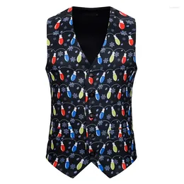 Men's Vests Green Christmas Vest Men 3D Candy Cane Print Waistcoat Mens Xmas Party Tuxedo