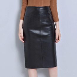 Dresses Soft Leather Skirt Women Imitate Sheepskin Midi Knee Length Skirts High Waist Office Ladies Formal Pencil Skirts Oversize 4XL