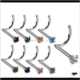 Jewellery Colourful Zircon Ring Stainless Steel Studs Hooks Bar Pin Nose Rings Body Piercing Jewellery Ubsgr301O