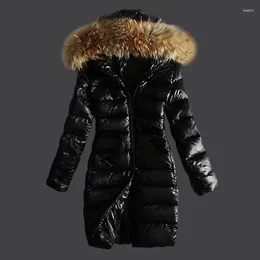 Women's Down Warm Thickened Cotton Jacket Women Winter 2023 Raccoon Dog Hair Collar Swing Hat Long Coats