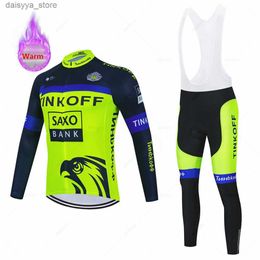 Cycling Jersey Sets Fleece Cycling Jersey Set Saxo Bank Tinkoff Keep Warm Bike Clothing Mountain Bicycle Clothes Winter 2024