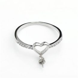 HOPEARL Jewelry 925 Sterling Silver Settings Zircon Heart Ring Blank DIY Findings Pearl Mount 3 Pieces239f