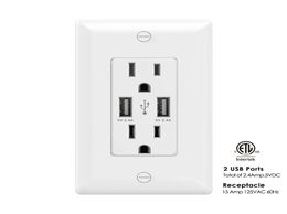 AIAWISS AWUS004 Smart Dual USB Charger Outlet 24A12W UltraHighSpeed2 Receptacles 15A125V USB Wall ScoketWhite Black9572030