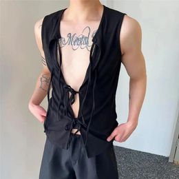 Men's T Shirts Summer Solid Strap Design Vest Cardigan Fashion Sleeveless Top Tees Sexy LGBT Streetwear Trendy Tank Tops Shirt