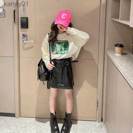 Skirts Teen Girls Fashion Short Skirts Spring Autumn New PU Leather A-line Skirts Children's Clothing Korean Mini Skirts 8 10 12 14 Yrs YQ231223