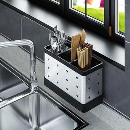 Kitchen Storage Drain Tableware Rack Multifunctional Wall-mounted Accessories Chopsticks Tube Stainless Steel