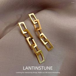 Dangle Earrings Classic Geometric Gold Color Metal Square Chain Tassel For Women Elegant Personality Charm Fashion Jewelry N147