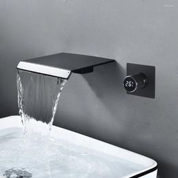 Bathroom Sink Faucets BAKALA Digital Display Faucet Wall Mounted Waterfall Basin Washing Taps & Cold Water Mixer Tap
