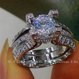 Sz 5 6 7 8 9 10 Whole Retro 10kt white gold filled GF white topaz Gem Simulated Diamond Engagement Wedding Ring 259B