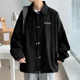 Men's Jackets Spring Fall Men Coat Solid Colour Loose Long Sleeve Jacket Single-breasted Lapel Hip Hop Letter Print Outerwear For Daily