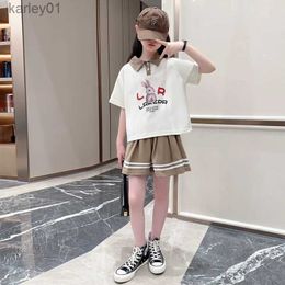 Skirts Girls 2pcs Set Clothes Summer Tee Shirt Pleated Skirt Child Student school Uniform Style Clothing Set 6-18Y YQ231223