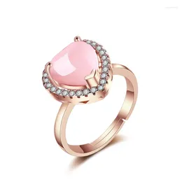 Cluster Rings Hip Hop Style Love Ring For Women Simple And Fashionable Temperament Pink Heart-shaped Open Wholesale