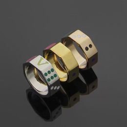 Europe America Fashion Style Rings Men Lady Womens Gold Silver-color Metal Engraved V Initials Flower Enamel Dice Lovers Pay-it Ri273C