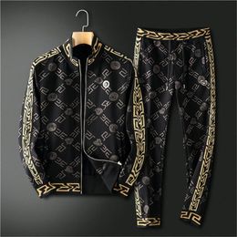 High-end fashion printed men's casual sports suit Fashion men handsome lovers printed hoodie and sweatpants two-piece set