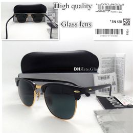 TOP Quality Glass Lens Metal Hinge Men Women Plank Frame Sunglasses UV400 51MM Half Frame Designer Vintage Shade Mercury Mirror Bo315r