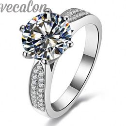 Vecalon Fashion ring Solitaire Round 4ct Cz Diamond ring 14KT White Gold Filled Women Engagement Wedding Band ring Sz 5-11245U