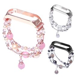 Armband smycken rem för xiaomi mi band 6 5 4 3 armband pärla ersättare vaktband för miband 6 5 4 3 kvinnor flicka mode handtag